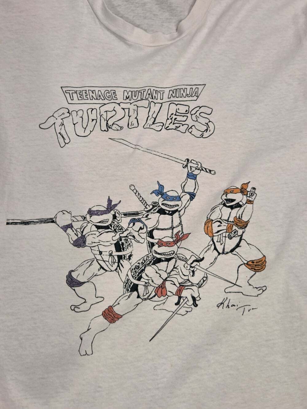 Vtg 90s Teenage Mutant Ninja Turtles T-Shirt Single Stitch Khai Tran Art Fits M